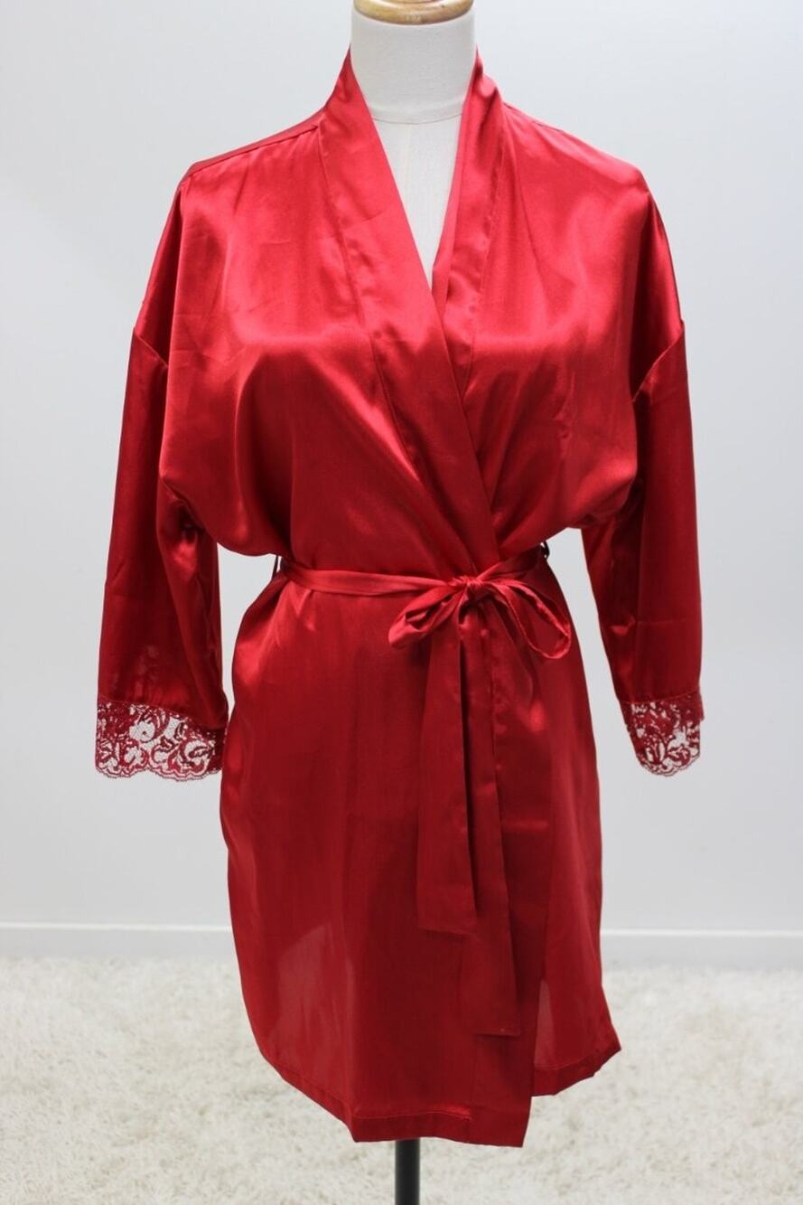 VTG Victoria's Secret Y2K Red Satin Robe XS S Lace Soft Slippery Vampire Gothic